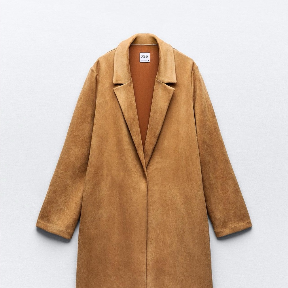 NWT Zara Faux Suede Trench Camel